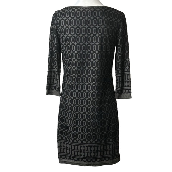 Sophie Max Women’s Black Grey Knit Geometric Rayon Blend 3/4 Sleeve Dress Sz S - Picture 3 of 4